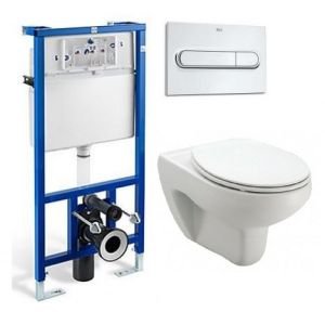 Инсталляция Roca PRO WC 89009000 с клавишей в комплекте с подвесным унитазом Roca Victoria 34630300R с сиденьем Soft Close